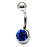 Titanium Single Jewelled Belly Bars 8mm Mirror Polish Mirror Polish, Capri Blue