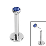 Titanium Threadless Labrets - Titanium Bezel Set Jewelled Balls 1.2mm, 8mm / 2.5mm, Tanzanite