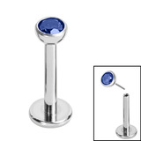 Titanium Threadless Labrets - Titanium Bezel Set Jewelled Balls 1.2mm, 6mm / 3mm, Tanzanite