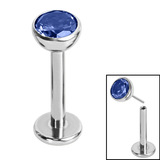 Titanium Threadless Labrets - Titanium Bezel Set Jewelled Balls 1.2mm, 6mm / 4mm, Tanzanite