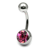 Titanium Single Jewelled Belly Bars 8mm Mirror Polish Mirror Polish, Pink