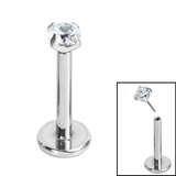 Titanium Threadless Labrets - Titanium Claw Set CZ Jewels 1.2mm, 8mm / 2.5mm, Crystal Clear