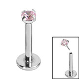 Titanium Threadless Labrets - Titanium Claw Set CZ Jewels 1.2mm, 6mm / 2.5mm, Light Pink
