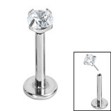 Titanium Threadless Labrets - Titanium Claw Set CZ Jewels 1.2mm, 8mm / 3mm, Crystal Clear
