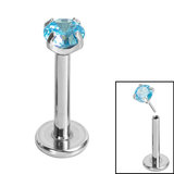 Titanium Threadless Labrets - Titanium Claw Set CZ Jewels 1.2mm, 6mm / 3mm, Light Blue