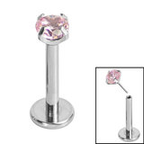 Titanium Threadless Labrets - Titanium Claw Set CZ Jewels 1.2mm, 10mm / 3mm, Light Pink