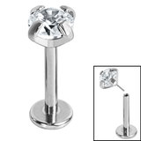 Titanium Threadless Labrets - Titanium Claw Set CZ Jewels 1.2mm, 8mm / 4mm, Crystal Clear