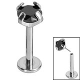 Titanium Threadless Labrets - Titanium Claw Set CZ Jewels 1.2mm, 8mm / 4mm, Jet Black