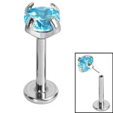 Titanium Threadless Labrets - Titanium Claw Set CZ Jewels 1.0mm, 8mm / 4mm, Light Blue