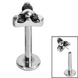 Titanium Threadless Labrets - Titanium Claw Set CZ Jewelled Trinity 1.2mm, 6mm / 4.5mm / Jet Black