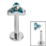 Titanium Threadless Labrets - Titanium Claw Set CZ Jewelled Trinity 1.2mm, 10mm / 4.5mm / Turquoise