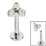 Titanium Threadless Labrets - Titanium (Bend-fit) Claw Set Synth Opal Trinity 1.0mm, 6mm / 4.5mm / Ice White