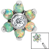 Titanium Threadless (Bend fit) Claw Set Synth Opal and CZ Jewelled Flower - SKU 35367