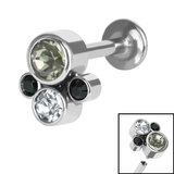 Titanium Internally Threaded Labrets 1.2mm - Infinity Titanium Bezel Set Jewelled Cluster 1.2mm, 6mm, Black Diamond, Clear, 2 Jet Black