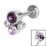 Titanium Internally Threaded Labrets 1.2mm - Infinity Titanium Bezel Set Jewelled Cluster 1.2mm, 6mm, Purple, Lilac, 2 Crystal Clear