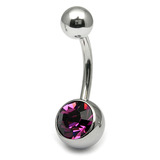 Titanium Single Jewelled Belly Bars 12mm Mirror Polish Mirror Polish, Purple