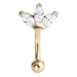 Steel 3 Jewel Marquise Fan Micro Curved Bar 1.2mm Zircon Gold Steel, 1.2mm, 8mm (Most popular size), Crystal Clear