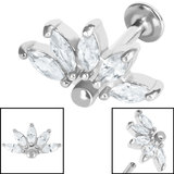 Titanium Internally Threaded Labrets 1.2mm - Steel Claw Set CZ Sunrise Marquise Fan - SKU 35455