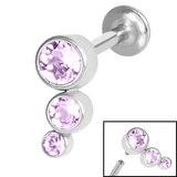 Titanium Internally Threaded Labrets 1.2mm - Infinity Titanium Bezel Set Jewelled Triple Curve 1.2mm Gauge, 6mm Length, Lilac