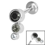 Titanium Internally Threaded Labrets 1.2mm - Infinity Titanium Bezel Set Jewelled Triple Curve 1.2mm Gauge, 10mm Length, Jet, Black Diamond, Clear