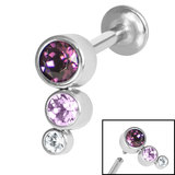 Titanium Internally Threaded Labrets 1.2mm - Infinity Titanium Bezel Set Jewelled Triple Curve 1.2mm Gauge, 10mm Length, Purple, Lilac, Crystal Clear