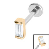 Titanium Internally Threaded Labrets 1.2mm - Steel Channel Set Baguette Cut Jewel Zircon Gold Steel, 1.2mm, 8mm, Crystal Clear