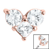 Steel Claw Set CZ Trio Jewelled Heart for Internal Thread shafts in 1.2mm - SKU 35581