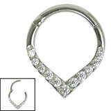 Steel Pave Set Jewelled V-Shape Hinged Segment Ring (Clicker) - SKU 35619