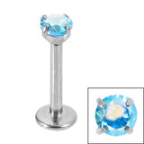 Titanium Internally Threaded Labrets 1.2mm - 4mm Titanium Claw Set Round CZ Jewel 8mm / 4mm / Aqua AB CZ