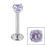 Titanium Internally Threaded Labrets 1.2mm - 4mm Titanium Claw Set Round CZ Jewel 6mm / 4mm / Lilac CZ