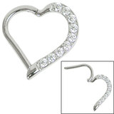 Steel Claw Set Jewelled Heart Hinged Clicker Ring For LEFT Ear, Surgical Steel / 1.2mm, 10mm
