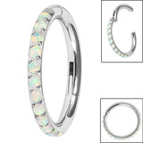 Titanium 1.2mm Pave Set Opal Edge Hinged Clicker Ring - SKU 35750