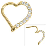 Steel Claw Set Jewelled Heart Hinged Clicker Ring For LEFT Ear, Gold Plated Surgical Steel / 1.2mm, 10mm