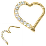 Steel Claw Set Jewelled Heart Hinged Clicker Ring For RIGHT Ear, Gold Plated Surgical Steel / 1.2mm, 10mm
