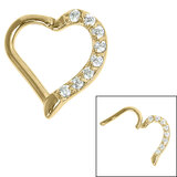 Steel Claw Set Jewelled Heart Hinged Clicker Ring For LEFT Ear, Gold Plated Surgical Steel / 1.2mm, 8mm