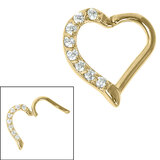 Steel Claw Set Jewelled Heart Hinged Clicker Ring For RIGHT Ear, Gold Plated Surgical Steel / 1.2mm, 8mm