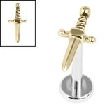Titanium Internally Threaded Labrets 1.2mm - Steel Mini Dagger Zircon Steel (Gold colour) / 1.2mm / 8mm