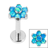 Titanium Internally Threaded Labrets 1.2mm - Titanium Claw Set 6 Point Synth Opal Flower 1.2mm / 6mm / Pacific Blue Opals