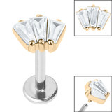 Titanium Internally Threaded Labrets 1.2mm - Steel Jewelled Art Deco Baguette Fan Zircon Steel (Gold colour) / 1.2mm / 10mm