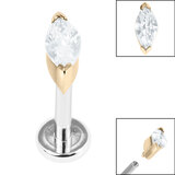 Titanium Internally Threaded Labrets 1.2mm - Steel Single Marquise Jewel Zircon Steel (Gold colour) / 1.2mm / 10mm