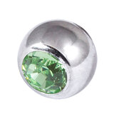 Titanium Threaded Jewelled Balls 1.6x6mm Mirror Polish metal, Light Green Gem