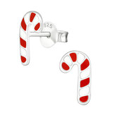 Sterling Silver Candy Cane Ear Stud Earrings - SKU 36134