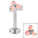 Titanium Internally Threaded Labrets 1.2mm - Titanium Claw Set Synth Opal Trinity 1.2mm / 6mm / Opals Coral