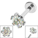 Titanium Internally Threaded Labrets 1.2mm - Titanium Claw Set CZ 7 Jewelled Flower - SKU 36193