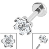 Titanium Internally Threaded Labrets 1.2mm - Titanium Claw Set CZ 7 Jewelled Flower 1.2mm / 8mm / CZ Crystal Clear