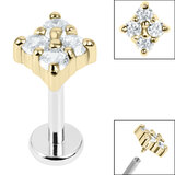 Titanium Internally Threaded Labrets 1.2mm - Steel Claw Set Jewelled Diamond Shape Zircon Steel (Gold colour) / 1.2mm / 10mm