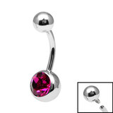 Titanium Internal Thread Jewelled Belly Bar - 14mm Fuchsia / 14mm