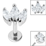 Titanium Internally Threaded Labrets 1.2mm - Steel Claw Set 3 CZ Jewel Marquise Fan 1.2mm, 10mm, Steel, Crystal Clear (One complete Labret only)