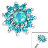 Steel Claw Set Opal and CZ Jewel Sunflower for Internal Thread Shafts in 1.2mm (0.9mm) - SKU 36357
