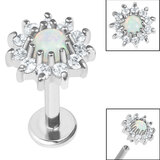 Titanium Internally Threaded Labrets 1.2mm - Steel Claw Set Synthetic Opal and CZ Jewel Sunflower - SKU 36359